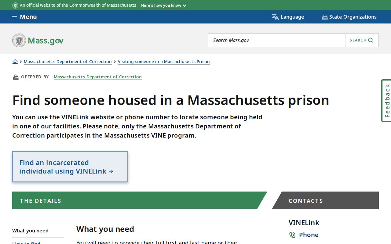 Massachusetts DOC locator scope for Berkshire County released inmate searches