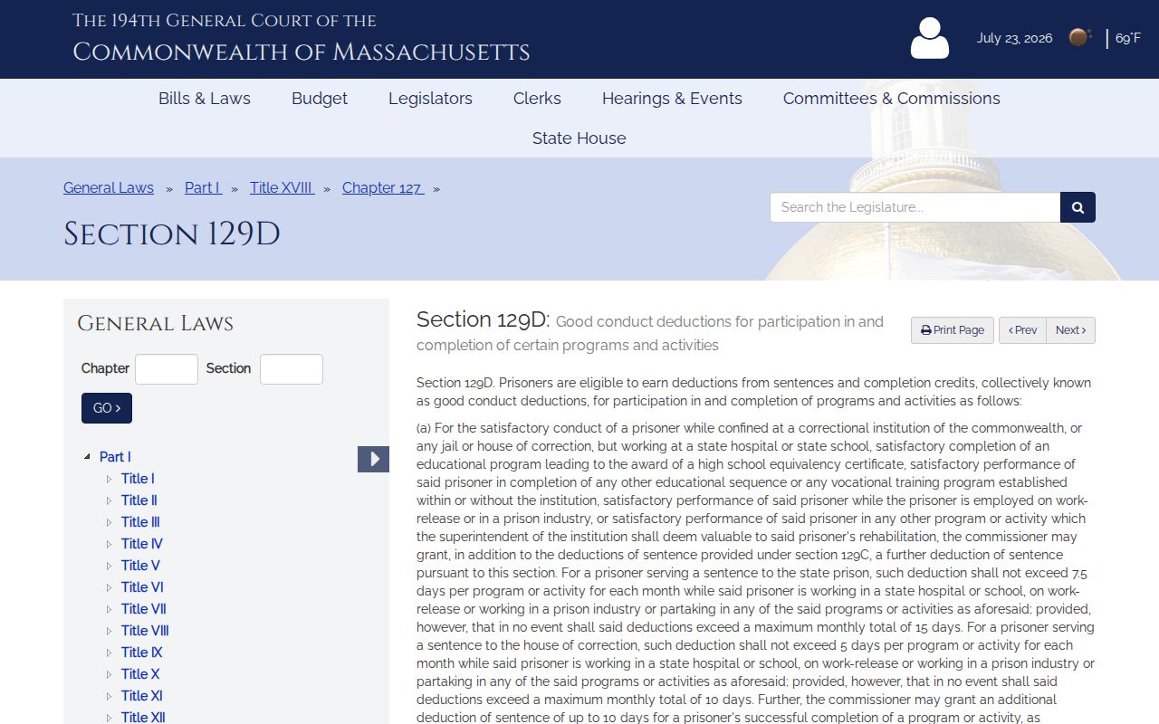 Massachusetts earned-time rules affecting Berkshire County inmate release dates