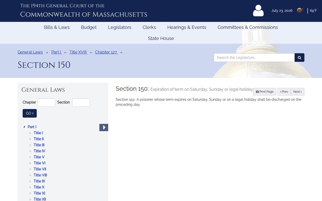 Weekend and holiday law for Berkshire County inmate release dates